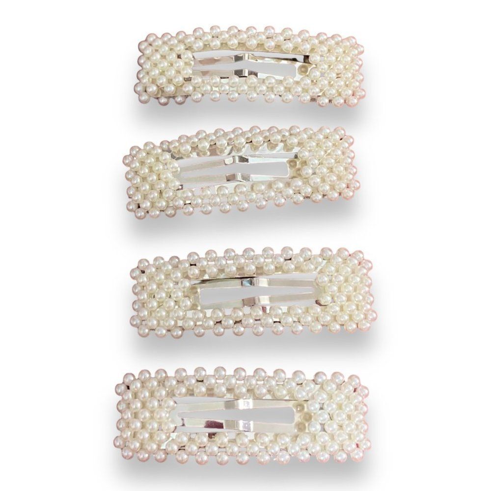 Ivory Pearls Oversized Hair Clips Barrettes Set of 4 Hair Accessory NEW